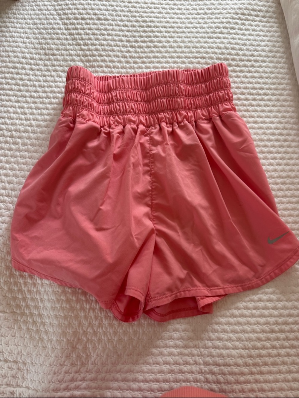 Nike Women's Coral Pink Elastic-Waist Athletic Shorts